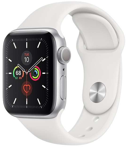 Apple Watch Series 5 44 мм, серебристый, с белым спортивным ремешком (VD2)