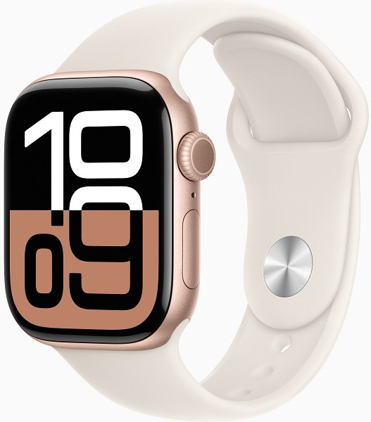 Apple Watch Series 10 GPS 42mm Rose Gold Aluminium Case with M/L Starlight Sport Band