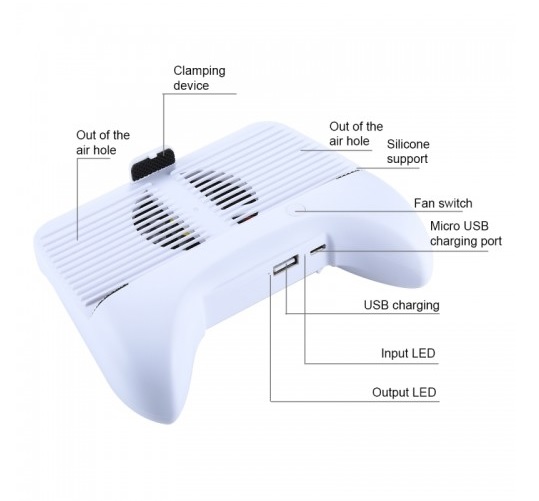 CCF-013 Multi-function 3 in 1 Phone Gamepad Holder Handle with Charging / Radiating (White)