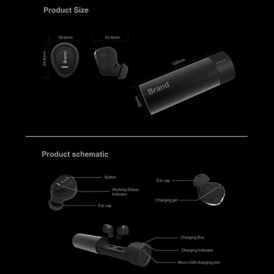 Universe XHH-ES62 IPX5 Waterproof Noise Reduction Earbuds Sports Wireless Bluetooth V4.2 Headset with Charging Case Blue