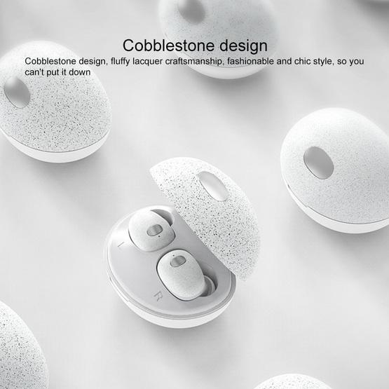 TWS-T2 Mini V5.0 Wireless Stereo Bluetooth Headset with Cobblestone-Shaped Charging Case (White)